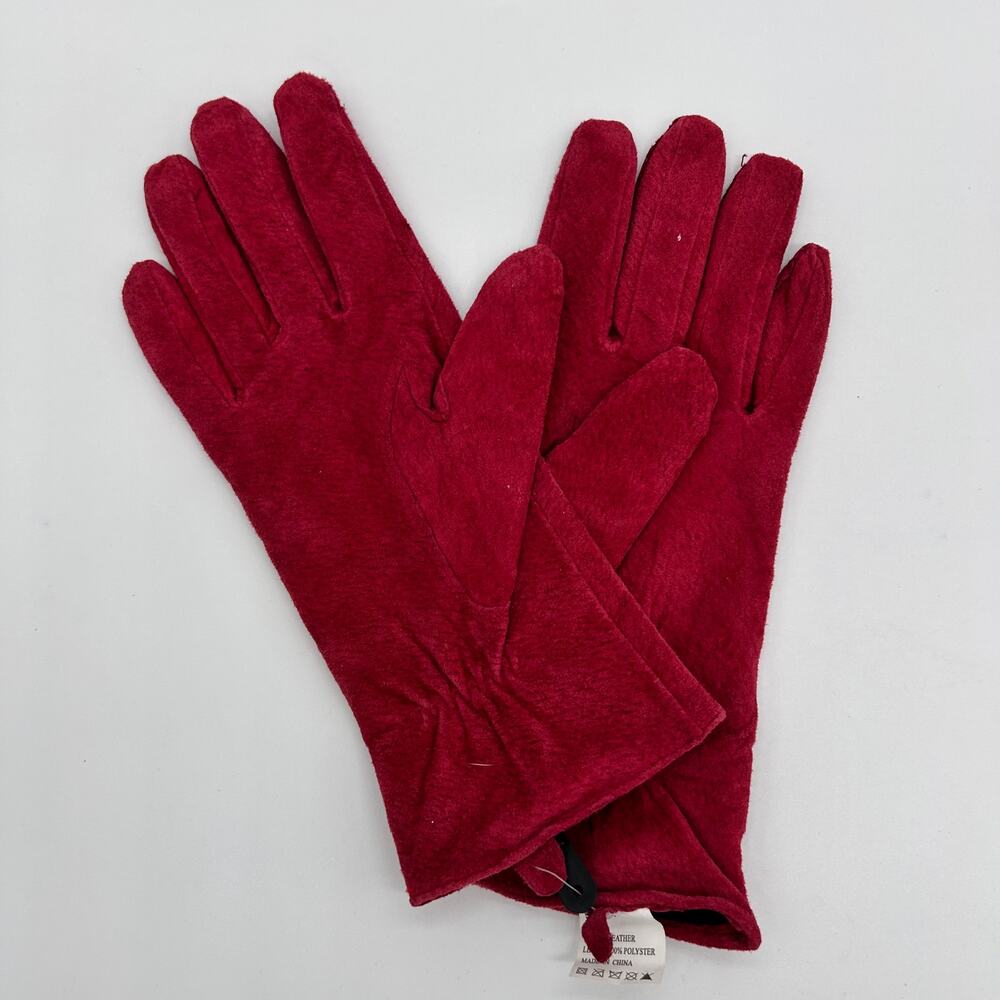 Vintage Suede Leather Gloves Red Lined Hanes Classic Women's Winter Accessories